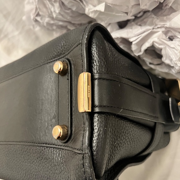 Coach Swagger 27 Carryall Satchel Bag Black Pebbled Leather Purse Gold Hardware - Picture 14 of 14